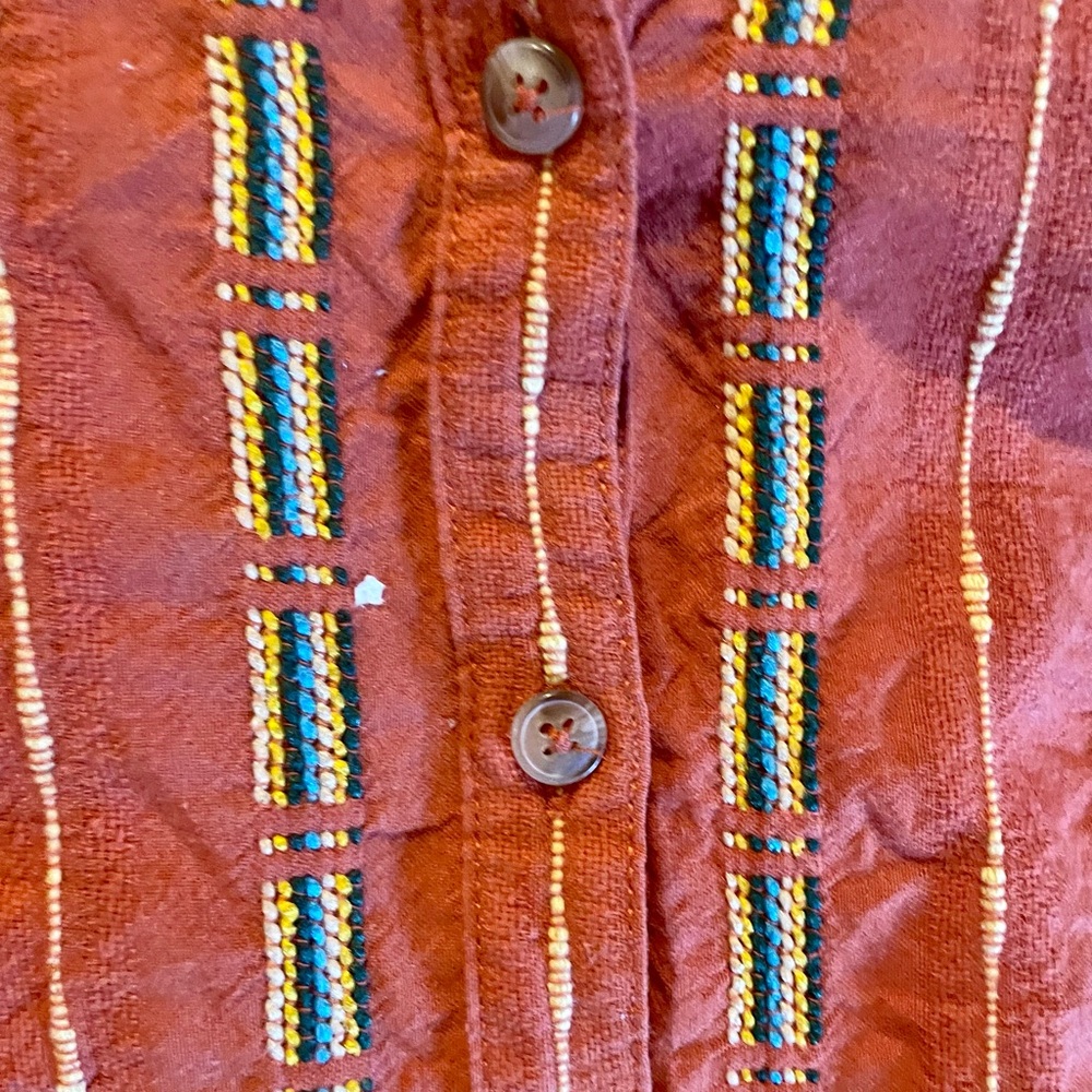 Anthropologie | Pilcro Bella Femme Orange Striped Embroidered Button Down Shirt - Picture 11 of 14